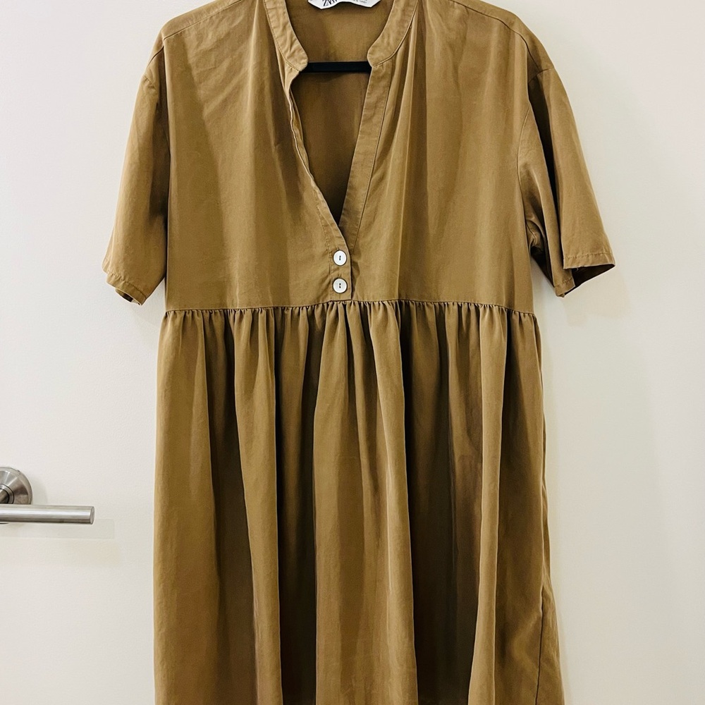 Zara Tan Button-Up Dress
